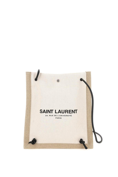 Saint Laurent Flat Crossbody Bag  In Beige