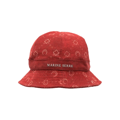 Pre-owned Marine Serre Logo Denim Bell Bucket Hat 'flaming Red'