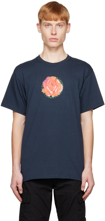 Noah Navy 'rose Is A Rose' T-shirt In Dnv Deep Navy
