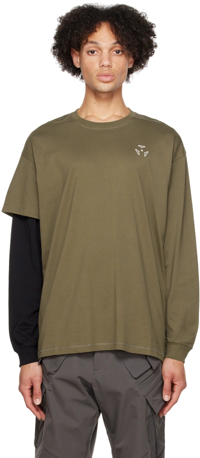 Acronym Khaki Layered Long Sleeve T-shirt In Raf Green/black