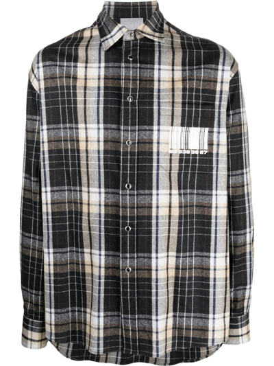 Vtmnts Barcode Print Check Flannel Shirt In Grey Wool