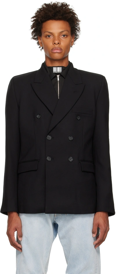 Vtmnts Double-breasted Stretch Wool Blazer In Black