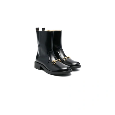 Gucci Kids' Black Horsebit Leather Ankle Boots