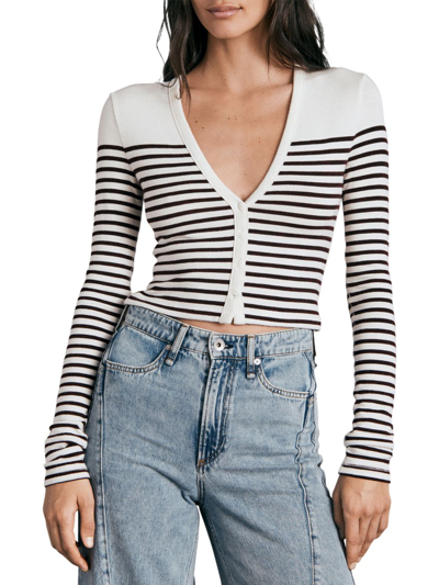 Rag & Bone The Knit Breton Stripe Cropped Cardigan In Beigemult