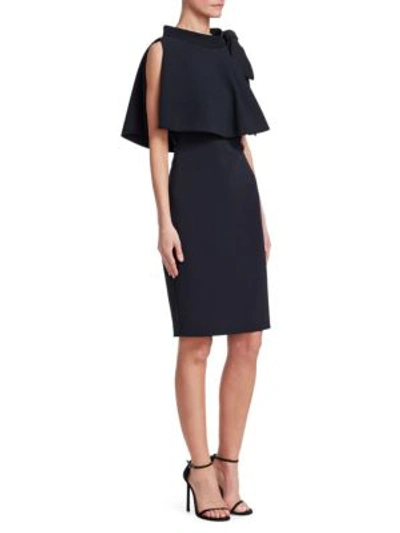 Badgley Mischka Capelet Bow shoulder Popover Sheath Dress In Navy ModeSens