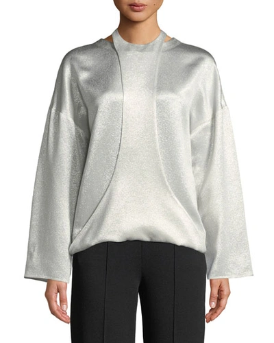 Valentino Long-sleeve Hammered Metallic Blouse W/ Harness