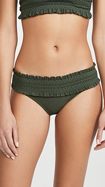 Tory Burch Costa Embroidered Hipster Swim Bikini Bottom In Green Olive / Green Olive
