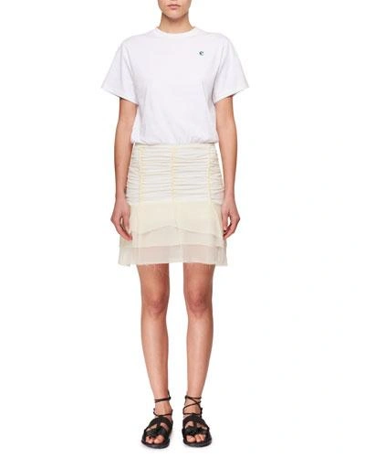 Carven Ruched Jersey And Silk Combo T-shirt Dress In White