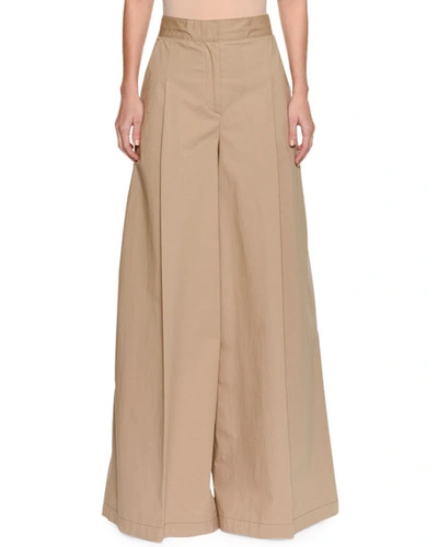 Msgm High-waist Wide-leg Cotton Trousers In Brown