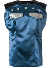 Calvin Klein 205w39nyc Sleeveless Bicolor Satin Blouse With Policeman Patch In Blue