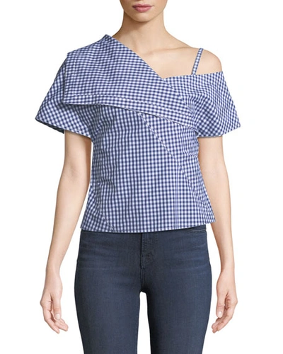 Theory One-shoulder Foldover Hartman Gingham Top