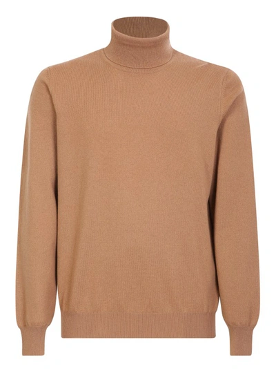 Lardini Camel High-neck Cashmere Pullover In Beige