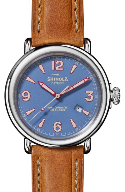 Shinola Men's Jim Thorpe Great American Series Runwell Automatic Watch Gift Set, 45mm In Dusty Blue
