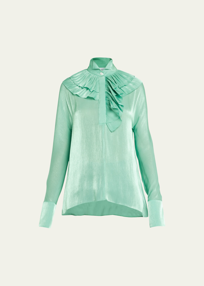 Victoria Beckham Women's Ruffled Crepon Silk Blouse In Green