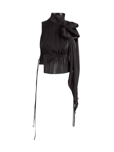 Victoria Beckham Mini Tabard Sheer Crepon Top W/bow In Black