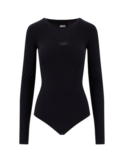 Mm6 Maison Margiela Logo-embroidered Bodysuit In Black