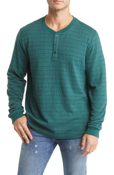 Marine Layer Double Knit Long Sleeve Henley In Green/ Navy