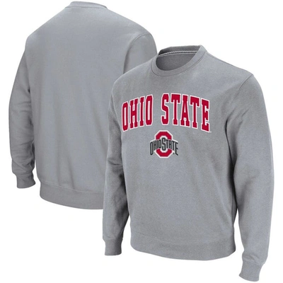 Colosseum Men's Heather Gray Ohio State Buckeyes Team Arch Logo Tackle Twill Pullover Sweatshirt