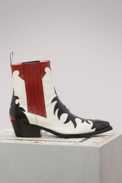 Sartore Flamm Leather Cowboy Ankle Boots In Nero/bianco/rosso
