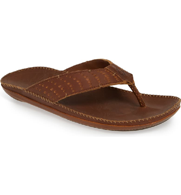 Olukai Hoe Flip Flop In Rum Leather ModeSens