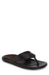 Olukai Kulia Leather Thong Sandals In Black/ Black Leather