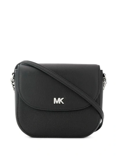 Michael Michael Kors Half-dome Leather Crossbody Bag - Silver Hardware In Black/gold