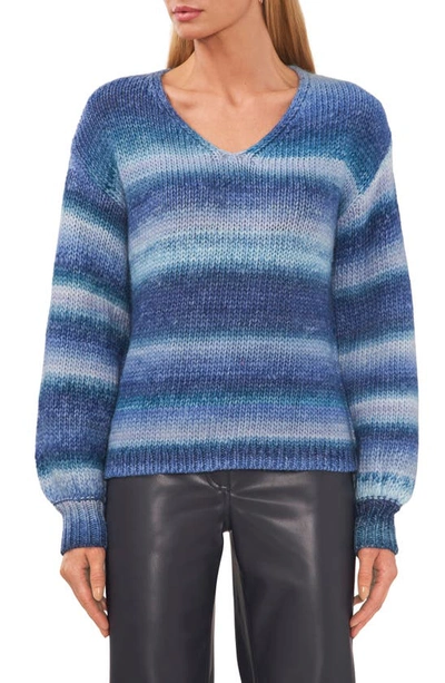 Halogen Stripe V-neck Sweater In Soft Indigo