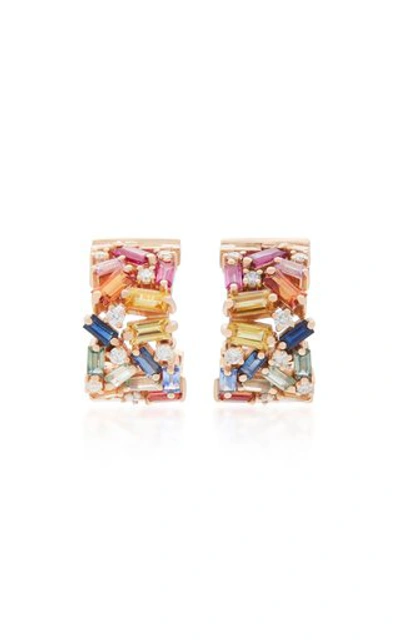 Suzanne Kalan Rainbow Firework 18k Rose Gold Diamond And Sapphire Earrings In Multi