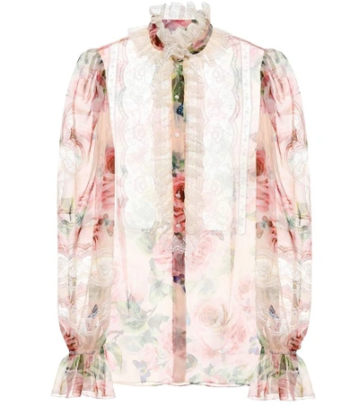 Dolce & Gabbana Floral-printed Silk-blend Blouse In Pink
