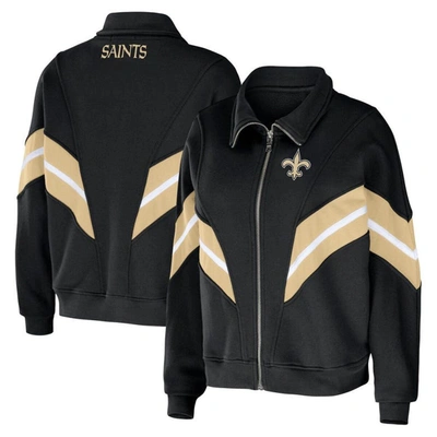 Wear By Erin Andrews Black New Orleans Saints Plus Size Yarn Dye Stripe Full-zip Jacket