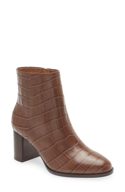 Madewell The Mira Side Seam Croc Embossed Bootie In Forage