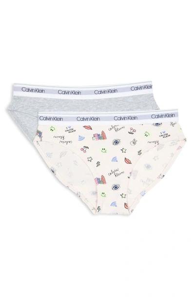 Calvin Klein Kids' Assorted 2-pack Bikinis In Icon Doodle / H. Grey