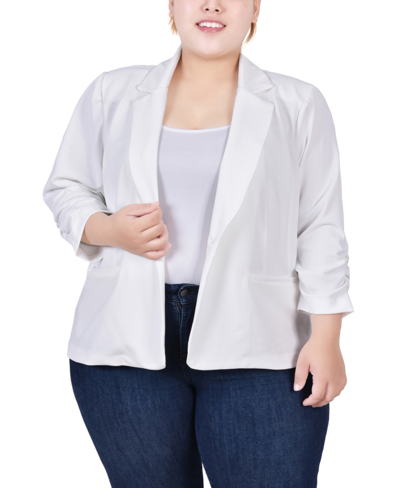 Ny Collection Petite Long Sleeve Scuba Crepe Jacket In White