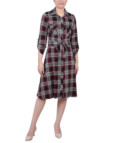 Ny Collection Plus Size 3/4 Sleeve Roll Tab Shirtdress In Nancy Plaid