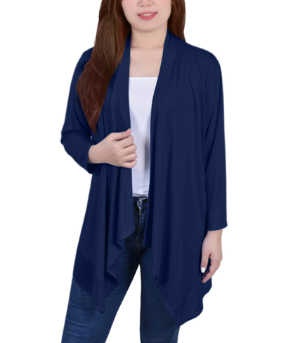 Ny Collection Petite Sharkbite Hem Cardigan In Navy Blazer