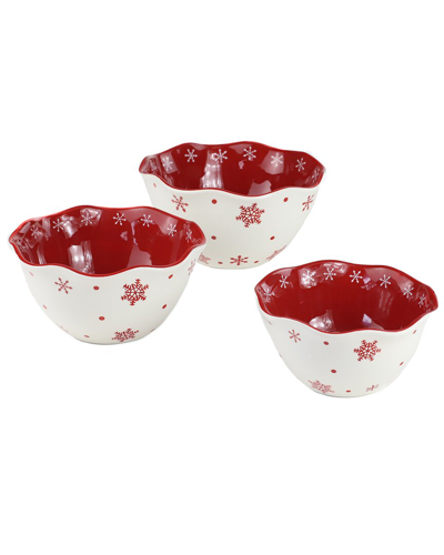Euro Ceramica Winterfest 3 Piece Nesting Bowl Set In Red