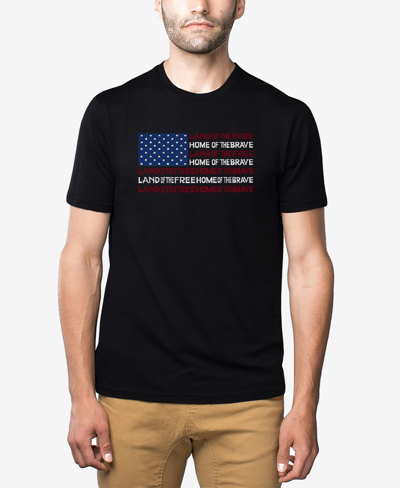 La Pop Art Men's Land Of The Free American Flag Word Art Short Sleeve T-shirt In Black
