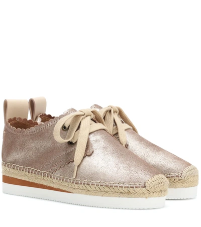 See By Chloé Leather Lace-up Espadrilles In Gold