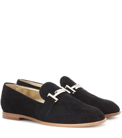 Tod's Double T Suede Loafers In Black