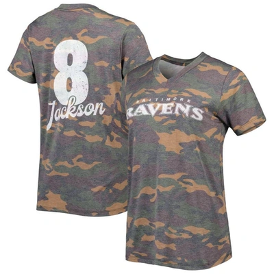 Majestic Women's  Threads Lamar Jackson Camo Baltimore Ravens Name & Number V-neck Tri-blend T-shirt
