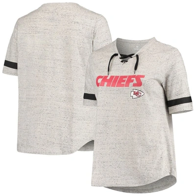 Profile Heathered Gray Kansas City Chiefs Plus Size Lace-up V-neck T-shirt