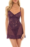Oh La La Cheri Women's Page Unlined Lace Cup Chemise And G-string Set In Potent Purple