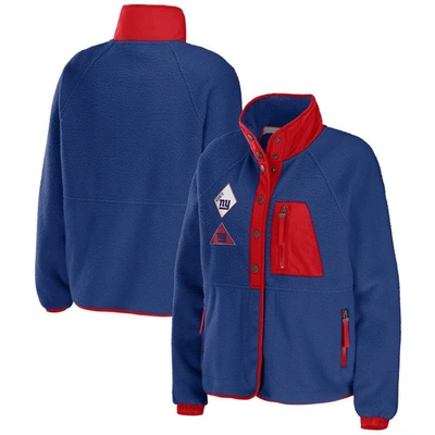 Wear By Erin Andrews Royal New York Giants Polar Fleece Raglan Full-snap Jacket