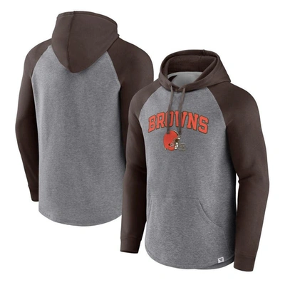 Fanatics Branded Heathered Gray/brown Cleveland Browns By Design Raglan Pullover Hoodie In Heathered Gray,brown