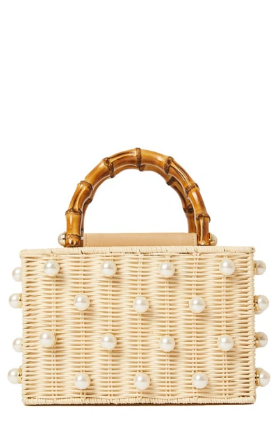 Btb Los Angeles Chloe Pearl Beaded Top-handle Box Bag In Natural