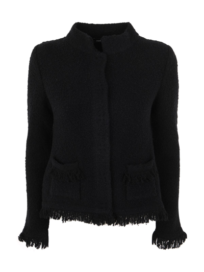Anneclaire Round Neck Jacket With Fringes In Black