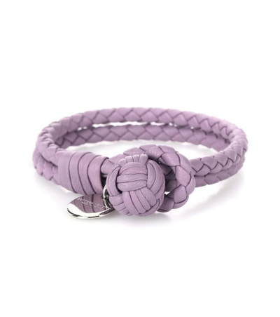 Bottega Veneta Knot Intrecciato Leather Bracelet In Purple
