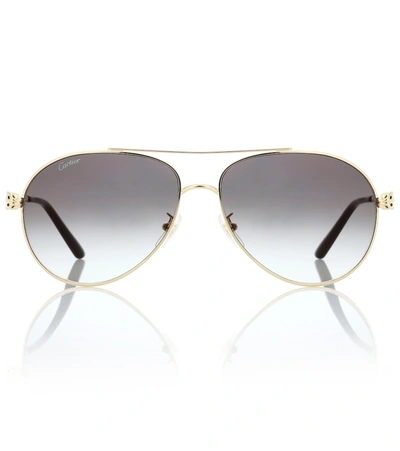 Cartier Metal Aviator Sunglasses In Grey Gold
