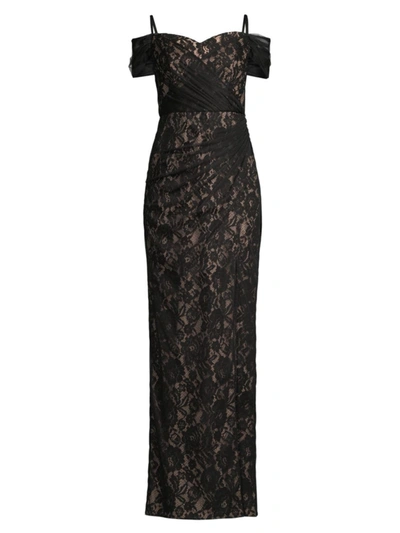 Aidan Mattox Off-the-shoulder Sweetheart Neck Gown In Black/nude