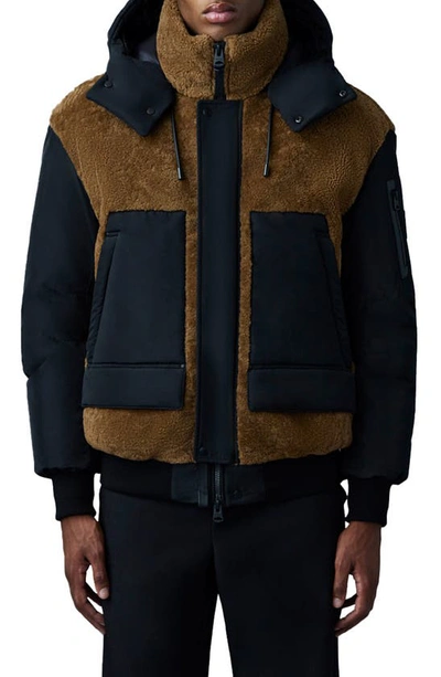 Mackage Viggo Water Resistant Faux Shearling Hooded Jacket In Black